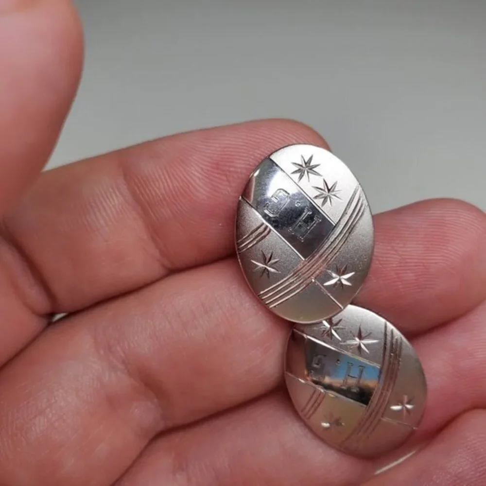 Cuff Links Monogram HG‎ H G Engraved Star Matte Str